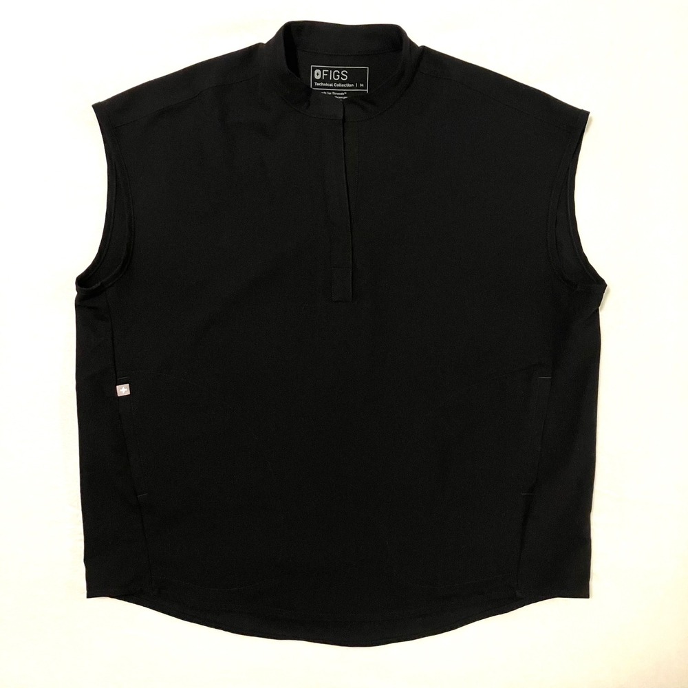 Figs Rafaela Scrub Top Women's Size M Black Sleeveless Mandarin Collar Solid